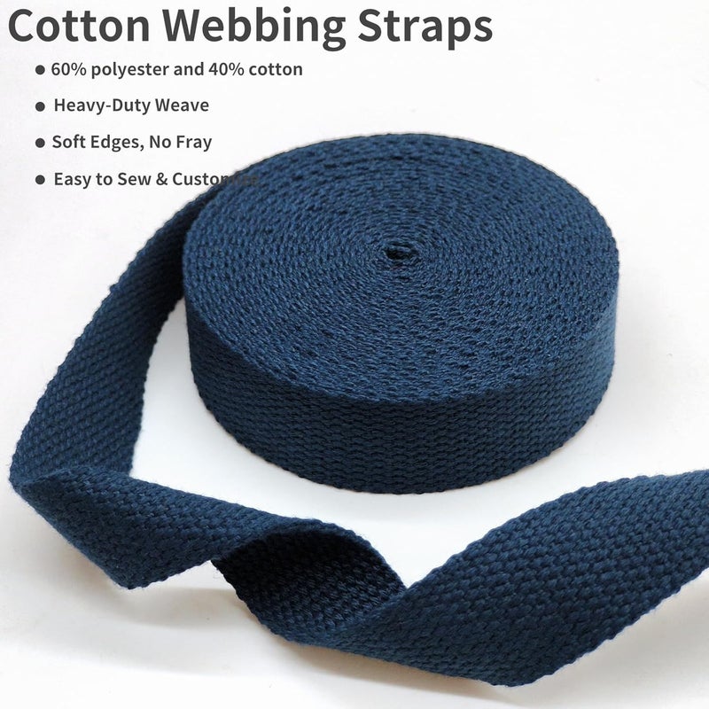Evora 1 inch Cotton Webbing Braid Handles Bag Strap 15ft High Density Webbing Plain Weave Straps for Cloth Tote Bag, Pet Collars, DIY Projects, Crafts, Outdoor Accessories (Navy 519) - Image 3